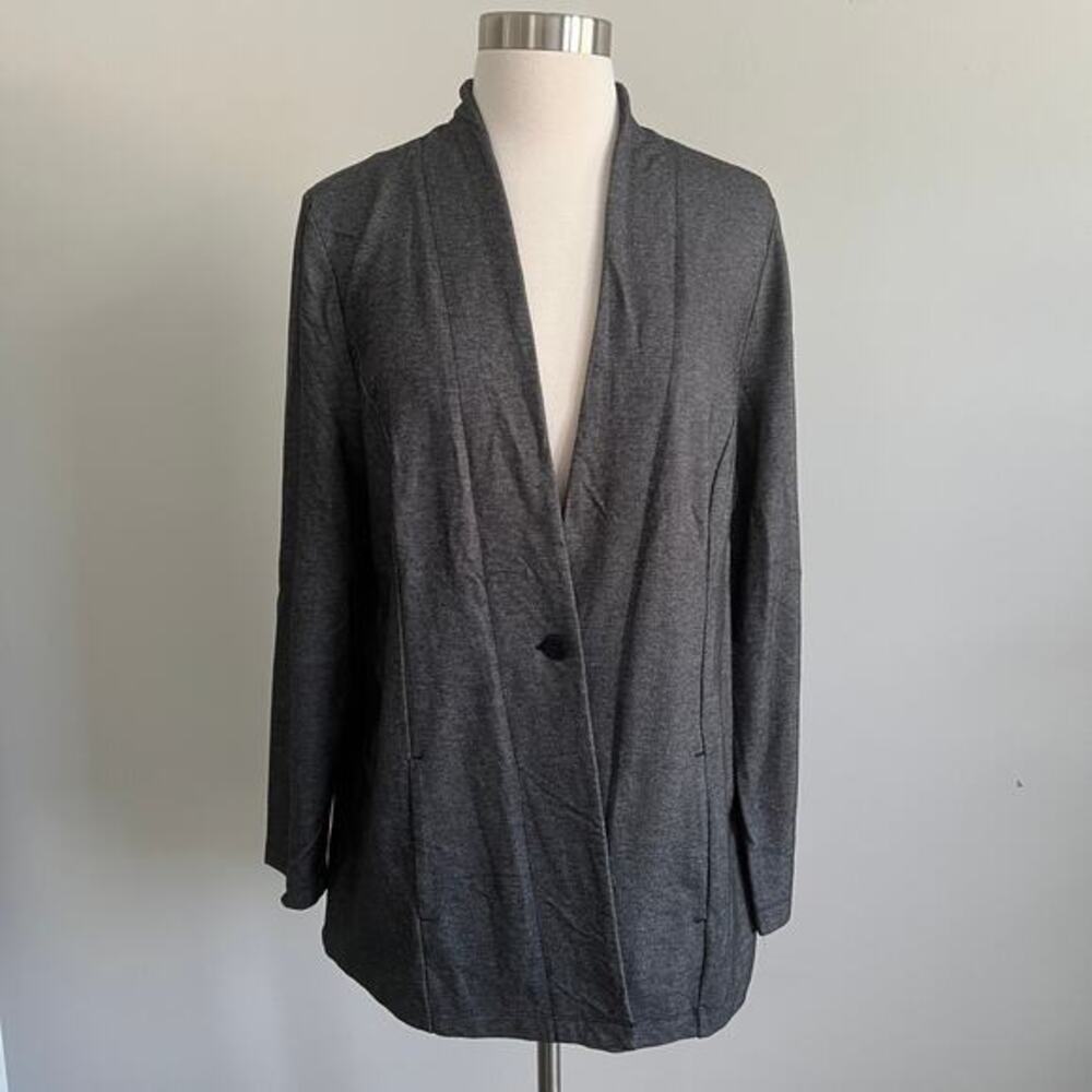 J.Jill Wearever Collection Knit Jacket Cardigan Grey One Button Pockets M Petite